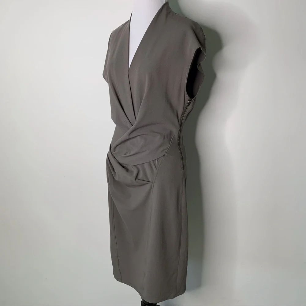 Helmut Lang Women's Grey V-Neck Wrap Sheath Wool Sleeveless Dress Size 10 - Picture 3 of 13